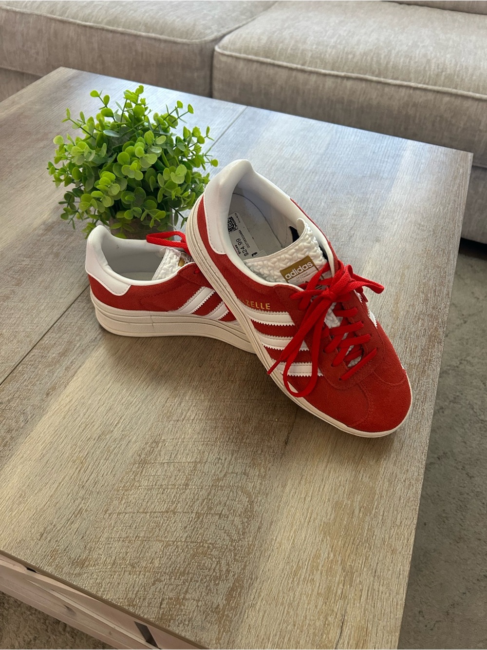 adidas Women's Red Suede Sneakers with White Stripes